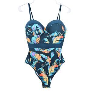 Cupshe Sz Medium Bathing Suit One Piece Green Molded Cups Colorful Boho NWT